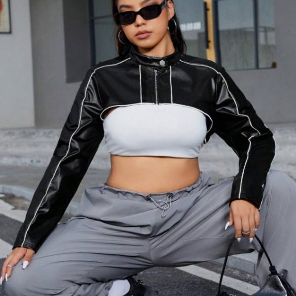 Chic Heart Stitched PU Leather Jacket